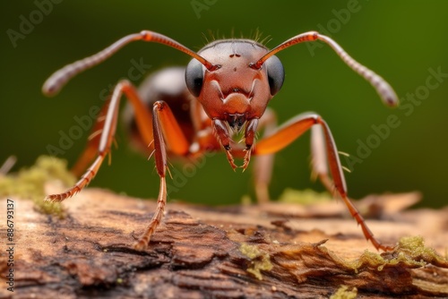 Close up of an ant on a tree in nature. Macro. Insect Macro shot. Wildlife Concept.