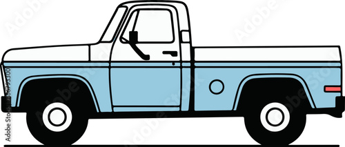 Classic Blue Pickup Truck Side View Illustration