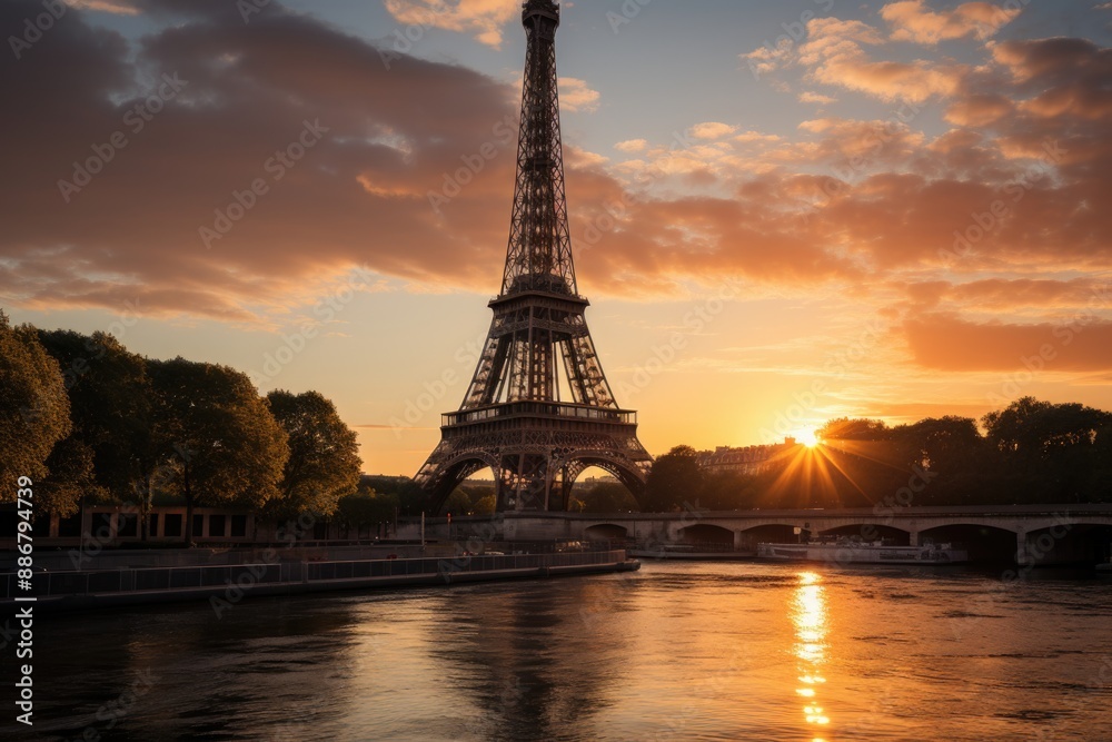 Fototapeta premium Eiffel Tower Cartoon Sticker in Paris Fran�a, generative IA