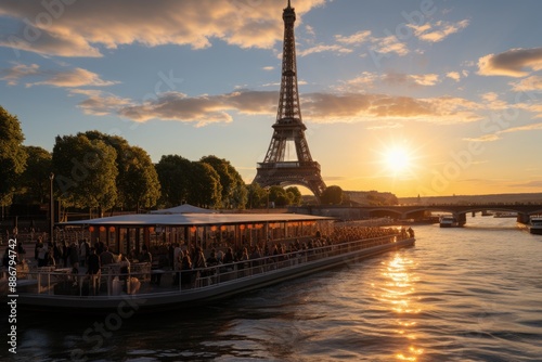 Eiffel Tower Cartoon Sticker in Paris Fran�a, generative IA