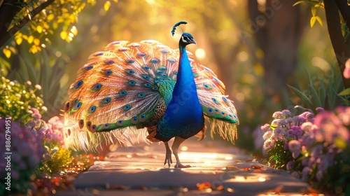 a peacock running toward the camera