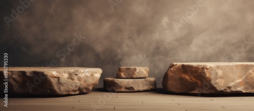 Textured stones creating a rustic podium background with copy space image. photo