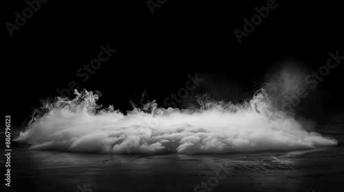 White smoke or fog flow on floor Large mist in dark room on black background Smoke on stage studio