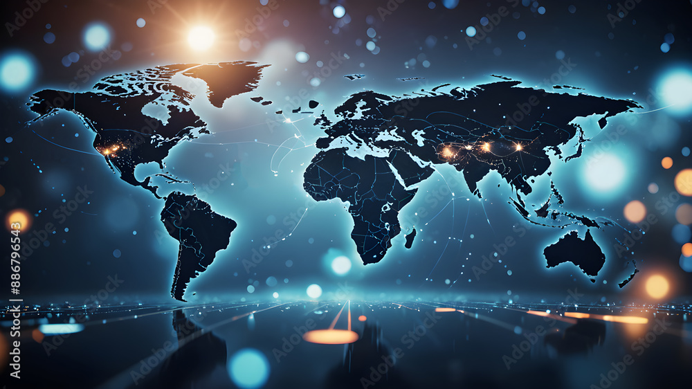 Naklejka premium Continent world map. Outline World Map Background. Global network connection.