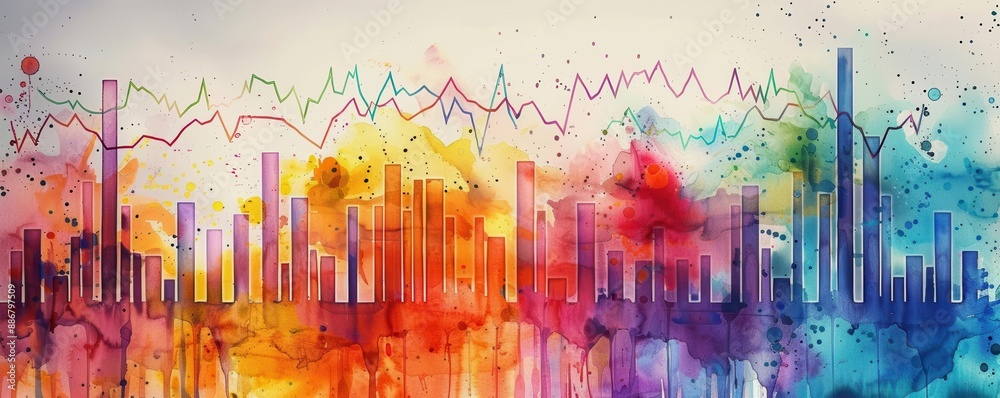 Obraz premium Abstract watercolor background with colorful lines and shapes.