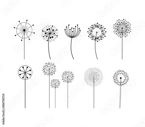 Dandelion Icon Set Design Elements Vector Abstract Flowers Bundle Layered
