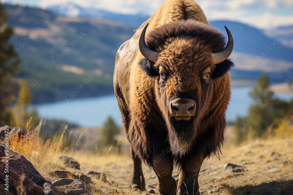 Bison at Yellowstone Wyoming National Park, generative IA