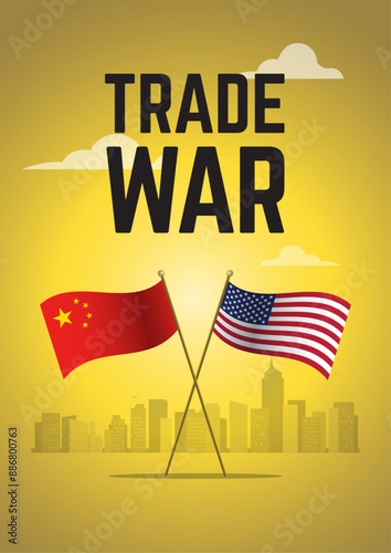 Flags of USA and China Trade War background