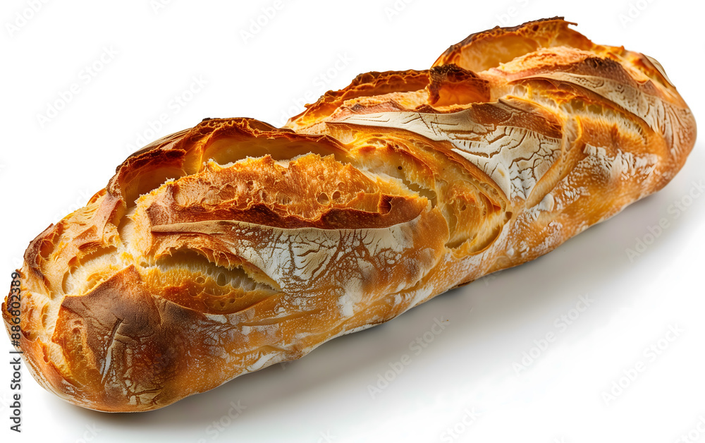 Freshly Baked Traditional French Baguette on White Background