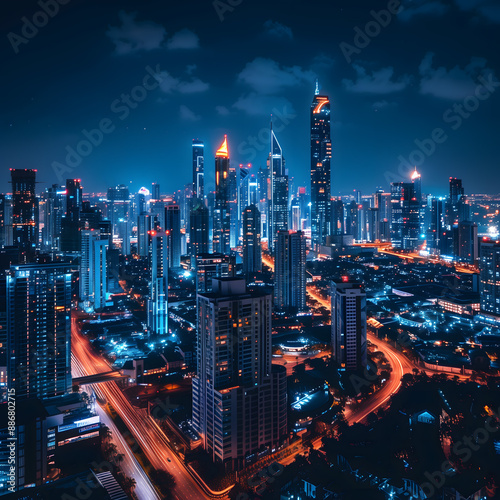 Wallpaper Mural Futuristic Cityscape at Night with Illuminated Skyscrapers and Busy Traffic Torontodigital.ca