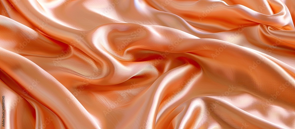 Fototapeta premium Luxe peach satin silk fabric with elegant wavy texture, perfect as an abstract background. Features copy space image.