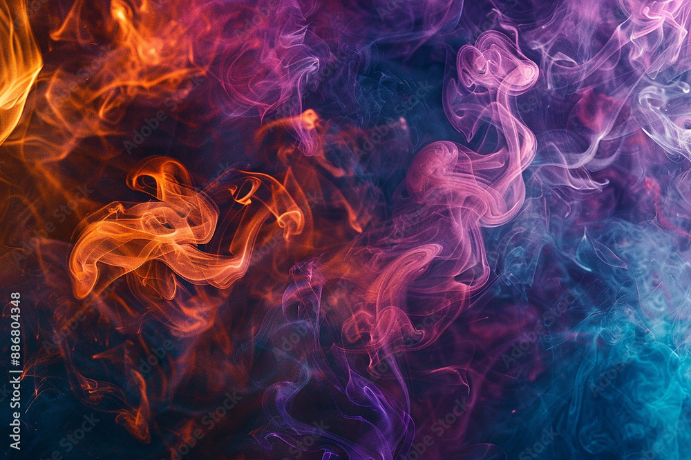 Fototapeta premium Vibrant swirls of colored smoke against a dark background, creating a dynamic and mystical atmosphere.