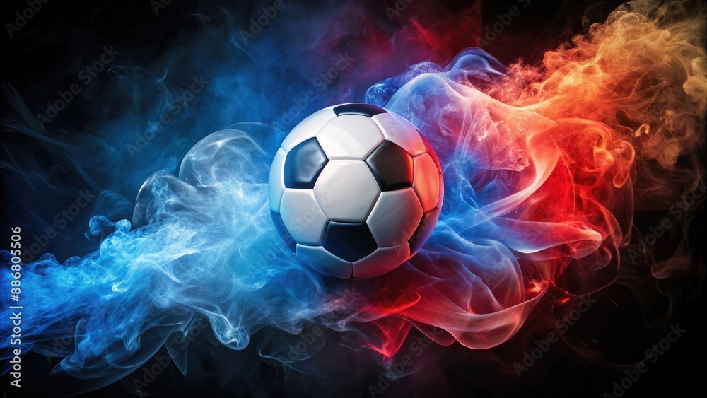 Fototapeta premium soccer ball with colored smoke