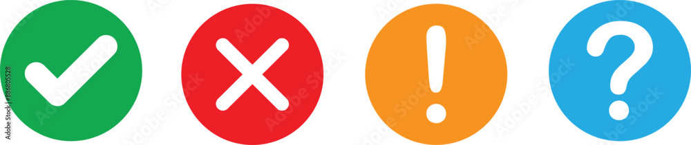 Set of round marks, cross, exclamation point, checkmark icons, buttons.vector eps10 Set of round marks, cross, exclamation point, checkmark icons, buttons.vector eps10