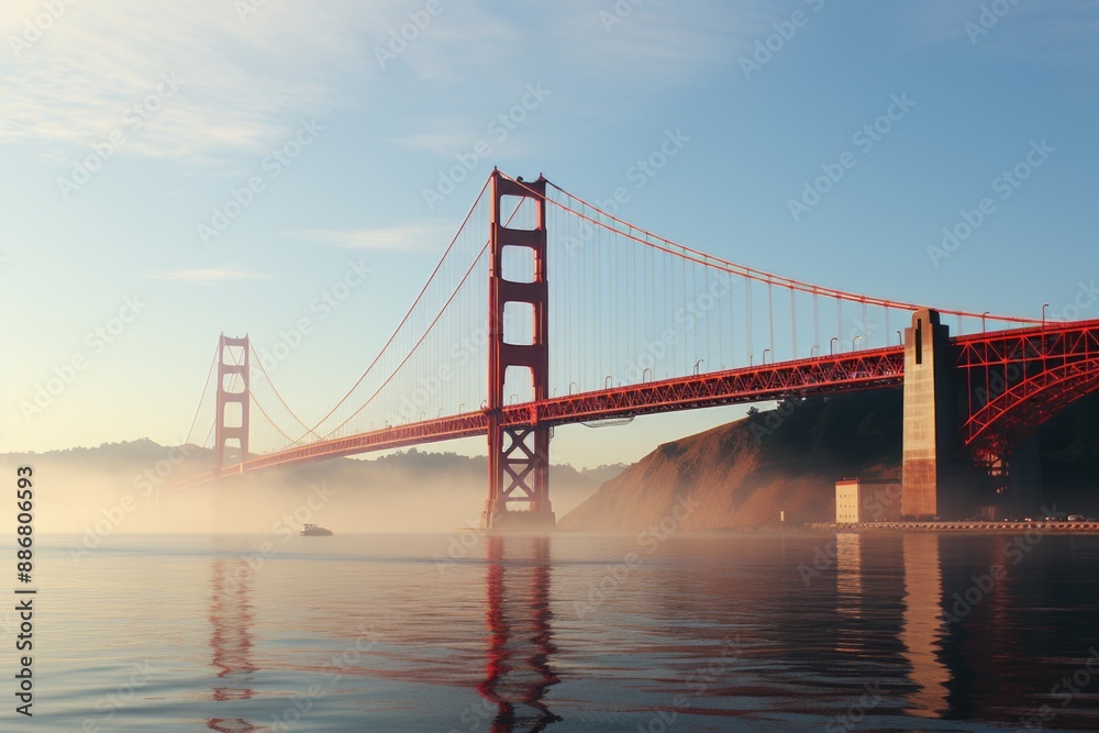 Golden Gate Bridge against Clear Sky during the fog, generative IA Golden Gate Bridge against Clear Sky during the fog, generative IA