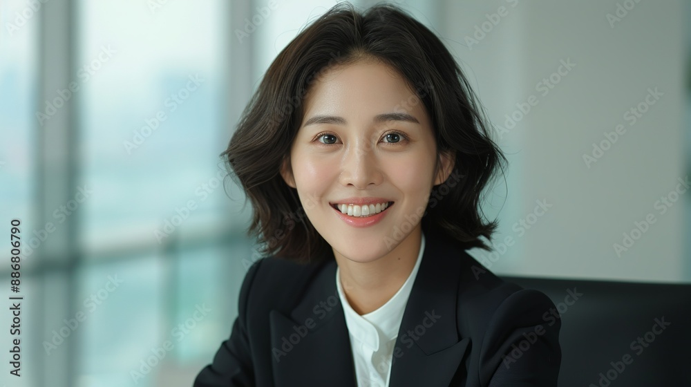 Asian businesswoman smiling while negotiating a deal in a corporate boardroom representing business acumen and confidence Portrait, Realistic Photo, High resolution, Half-body picture, Minimalism, Asian businesswoman smiling while negotiating a deal in a corporate boardroom representing business acumen and confidence Portrait, Realistic Photo, High resolution, Half-body picture, Minimalism,