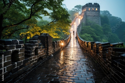 China's Great Wall in the Mutianyu section near Beijing., generative IA photo