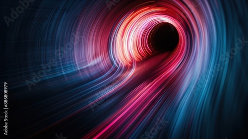 A captivating neon tunnel with streaks of blue and red lights racing towards ...