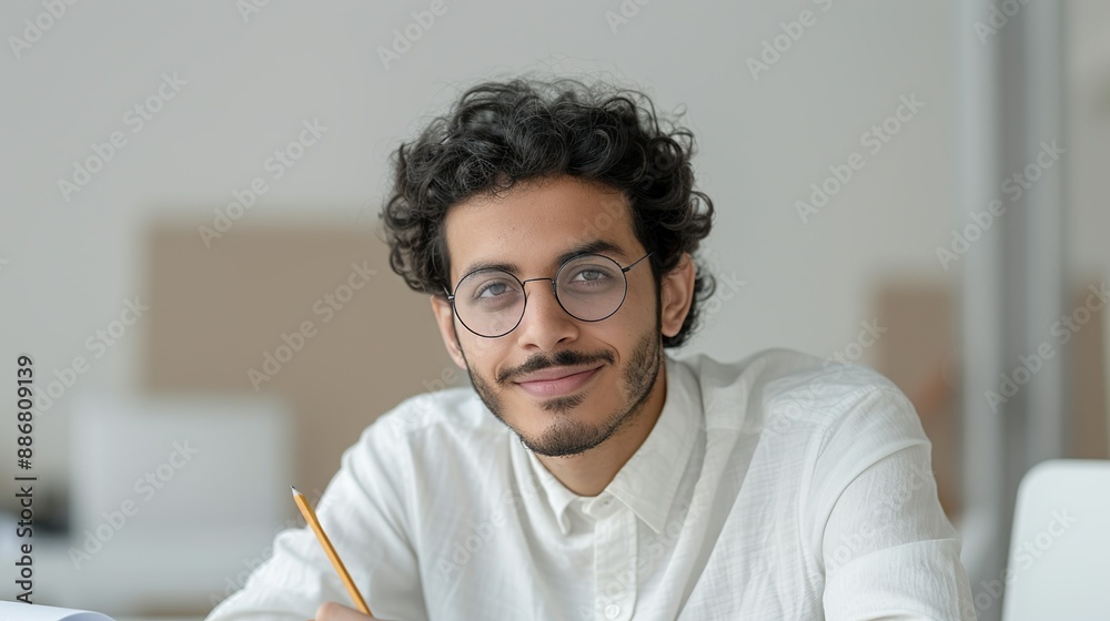 Arab architect smiling while sketching a new design in a creative environment representing architectural creativity and satisfaction Portrait, Realistic Photo, High resolution, Half-body picture, Arab architect smiling while sketching a new design in a creative environment representing architectural creativity and satisfaction Portrait, Realistic Photo, High resolution, Half-body picture,