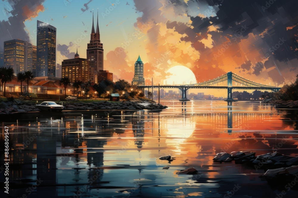 Obraz premium Jacksonville's watercolor illustration, generative IA