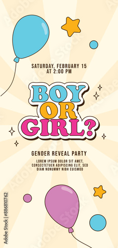 BOY or GIRL. gender reveal party. vertical banner with balloons	