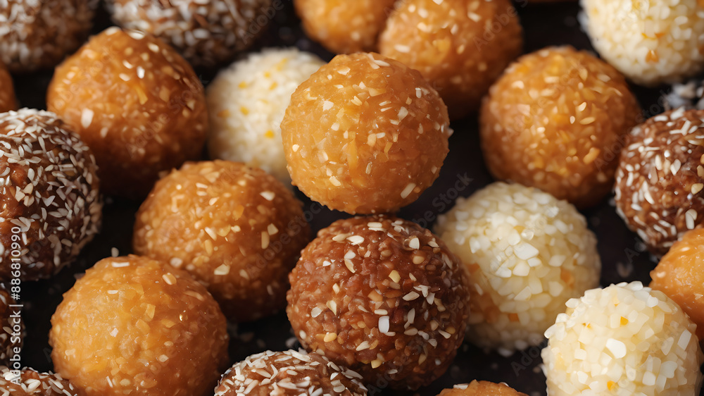 Photo of energy date balls isolated. Generative AI Photo of energy date balls isolated. Generative AI