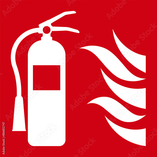 Fire Extinguisher Sign Symbol. Vector Illustration Isolated on Red Background.