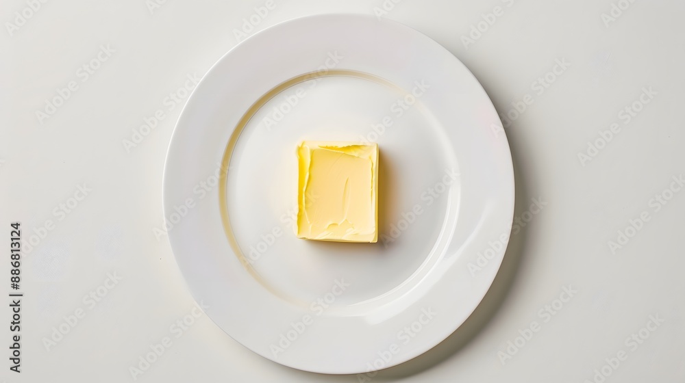 Plate with piece of butter on white background. Plate with piece of butter on white background.