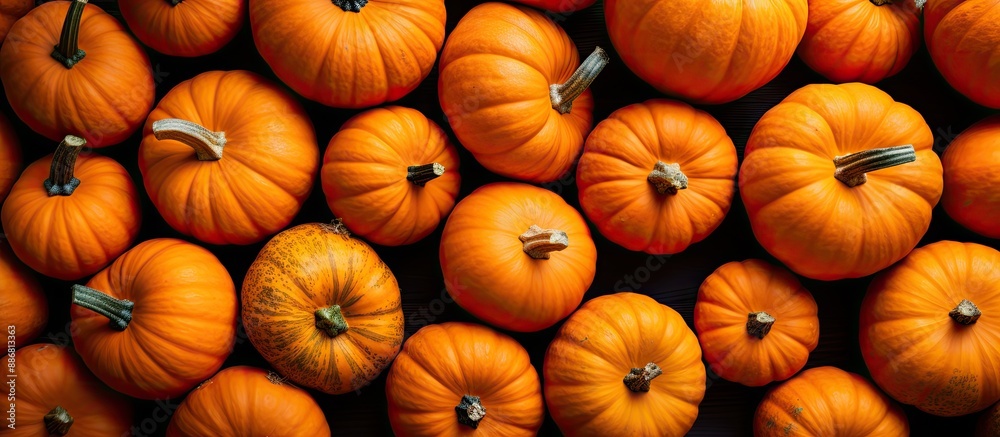 Top view of pumpkins on an autumn-themed background suitable for text with copy space image. Top view of pumpkins on an autumn-themed background suitable for text with copy space image.