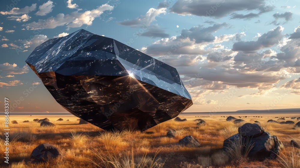 Obraz premium A large rock is in the middle of a desert