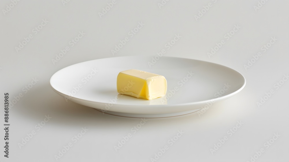 Plate with piece of butter on white background. Plate with piece of butter on white background.