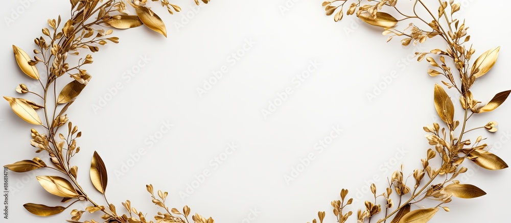 Top view of a square wreath crafted from golden eucalyptus branches on a white backdrop, providing ample copy space for a stunning image. Top view of a square wreath crafted from golden eucalyptus branches on a white backdrop, providing ample copy space for a stunning image.