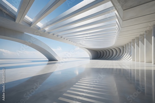 abstract 3D Futuristic White Structures Corridor Modern Architectural Geometric structure design
