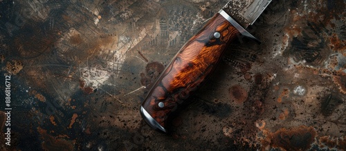 Desert ironwood handle on a hunter knife, with copy space image. photo