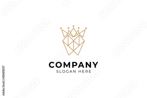 Dental logo with luxury Crown combination in gold line art design style