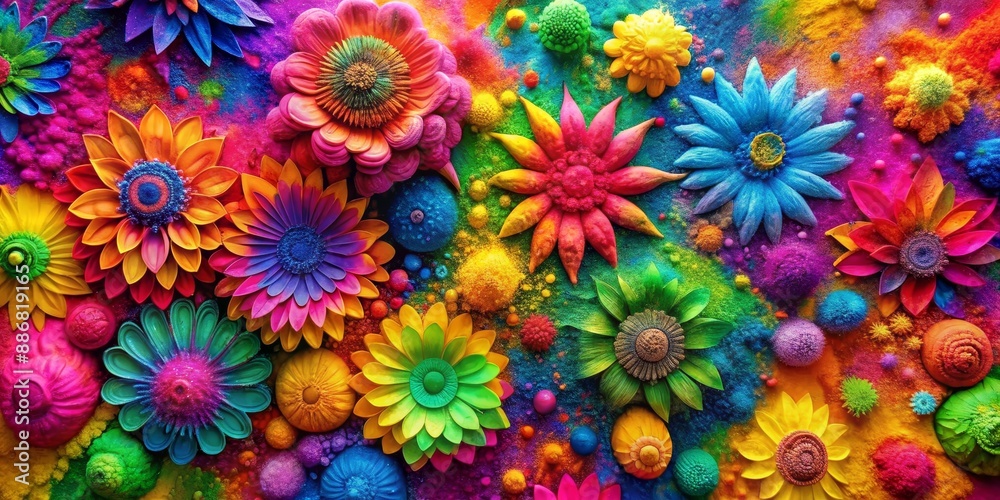 Abstract Rainbow Flower Collage, colorful, flower, art, texture