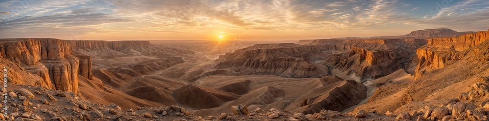 Panoramic view of the desert at sunrise in Egypt Panoramic view of the desert at sunrise in Egypt
