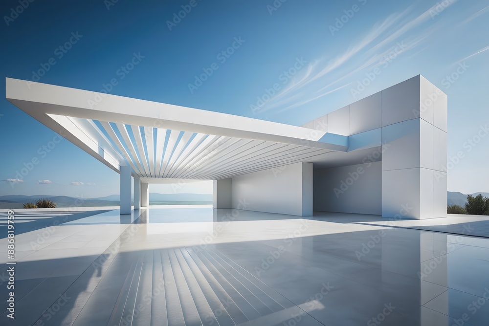 Fototapeta premium abstract 3D Futuristic White Structures Corridor Modern Architectural Geometric structure design