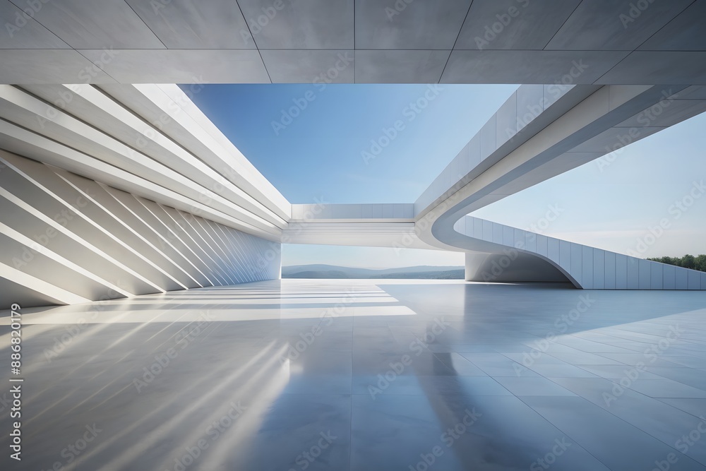 Obraz premium abstract 3D Futuristic White Structures Corridor Modern Architectural Geometric structure design