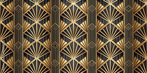 Art Deco Geometric Pattern in Black and Gold, art deco, geometric, pattern, black gold