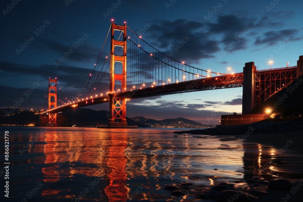 Fototapeta premium Golden Gate at night, S�o Francisco, generative IA