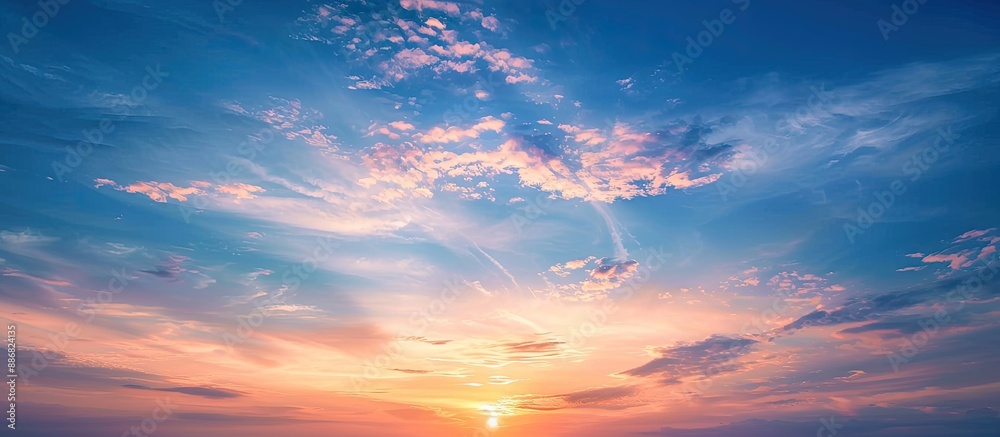 Fototapeta premium Blue sky during sunset with copy space image.