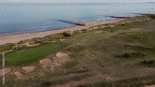 A drone view of the beach and dunes at Dawlish Warren, guarding the mouth of the River Exe, Devon, England, United Kingdom, Europe photo