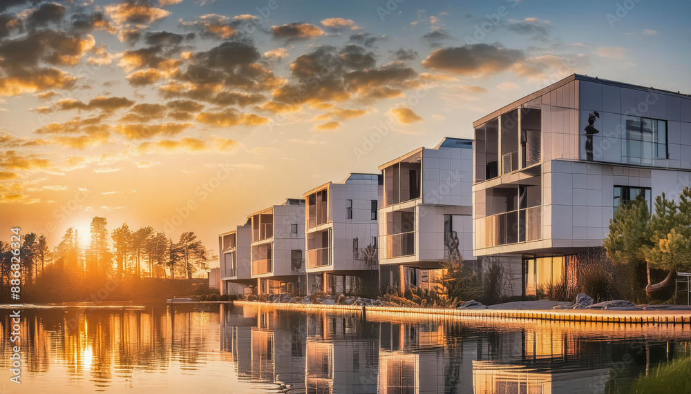 Modern and beautiful residential houses, Modern upscale apartment towers with low energy house standard in the city Modern and beautiful residential houses, Modern upscale apartment towers with low energy house standard in the city