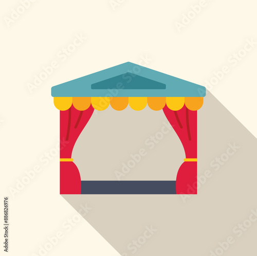 Street theater stage with red curtain is waiting for the beginning of a new performance