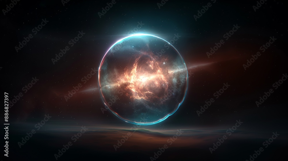 Fototapeta premium Cosmic phenomenon of a planetary nebula glowing with vibrant colors, with a dying star at its center. Illustration, Image, , Minimalism,