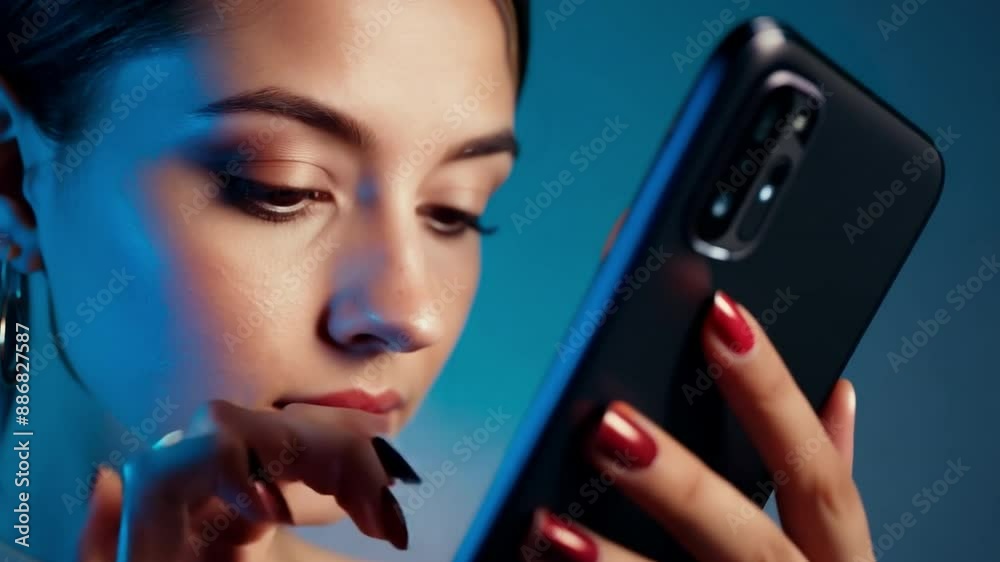 A young, attractive woman clutching a phone A young, attractive woman clutching a phone