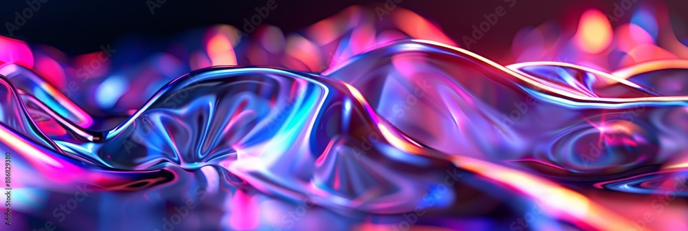 Ultra sharp photo featuring a 3D render of an abstract glass light emitter with iridescent