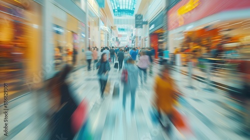 Wallpaper Mural motion blur of people with shopping bags in a busy shopping mall. retail sale and discount Torontodigital.ca