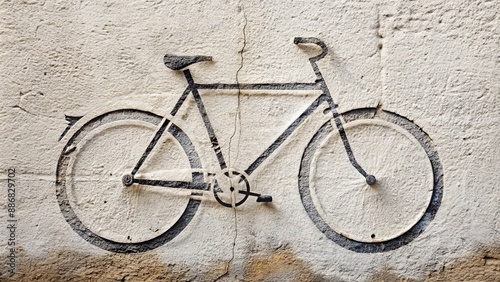 Silhouette of a Bicycle on a Rough Wall, Black and White, Bike, Street Art, Graffiti, Urban Art